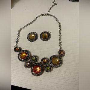 Gem necklace and earring set